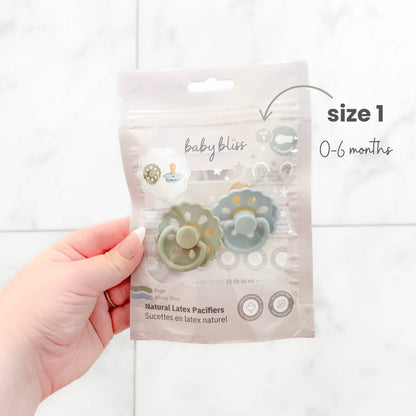 BABY BLISS NATURAL LATEX PACIFIERS - SIZE 1 (0-6mM)